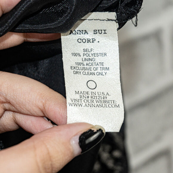 ANNA SUI V-neck Lace Empire Waist Dress Sleeveless in Black Size 4 - Picture 8 of 9